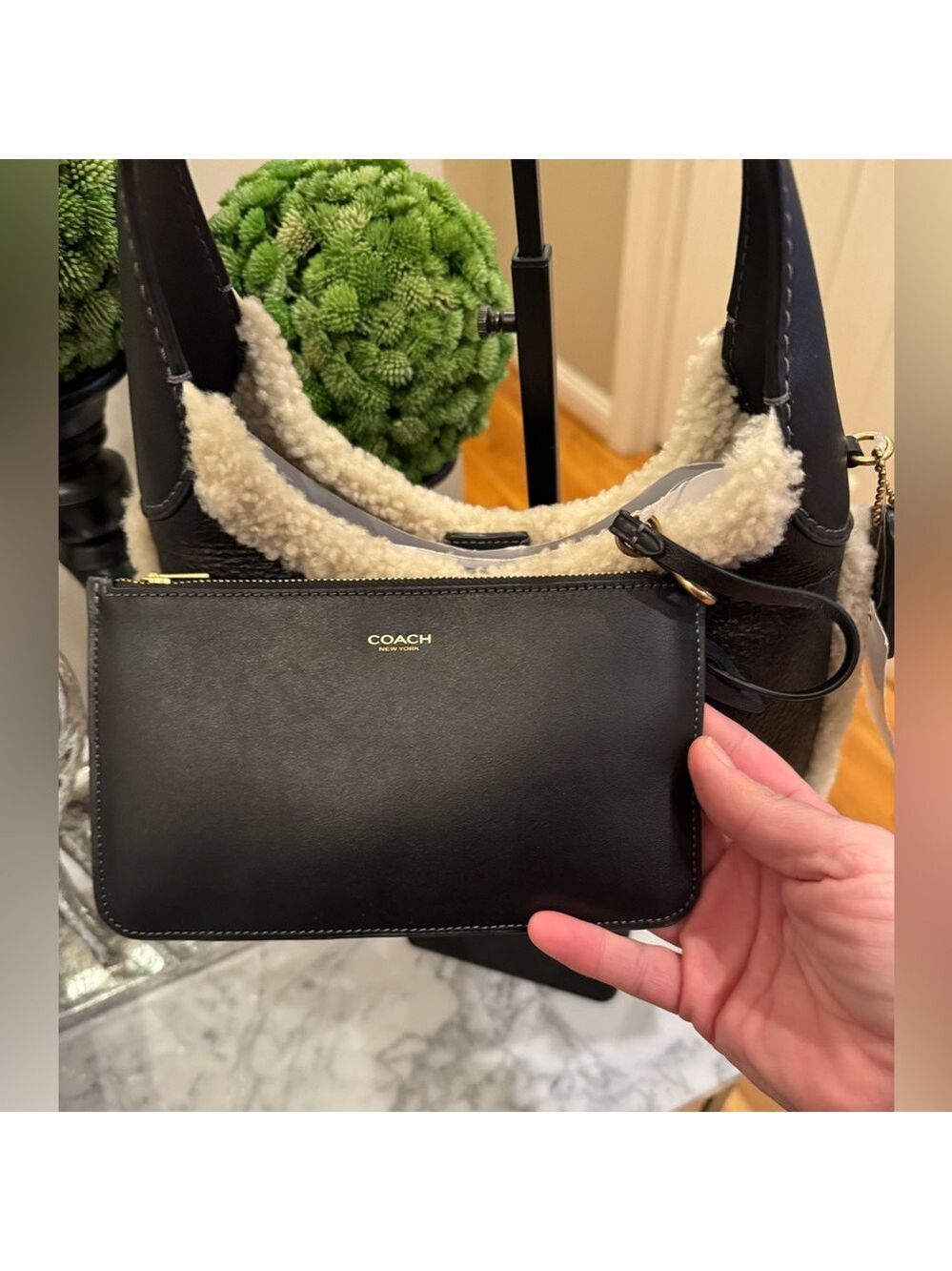 Coach - Shearling Brooklyn 28 NWT - Black Leather & Shearling w/Removable Pouch - Picture 7 of 14